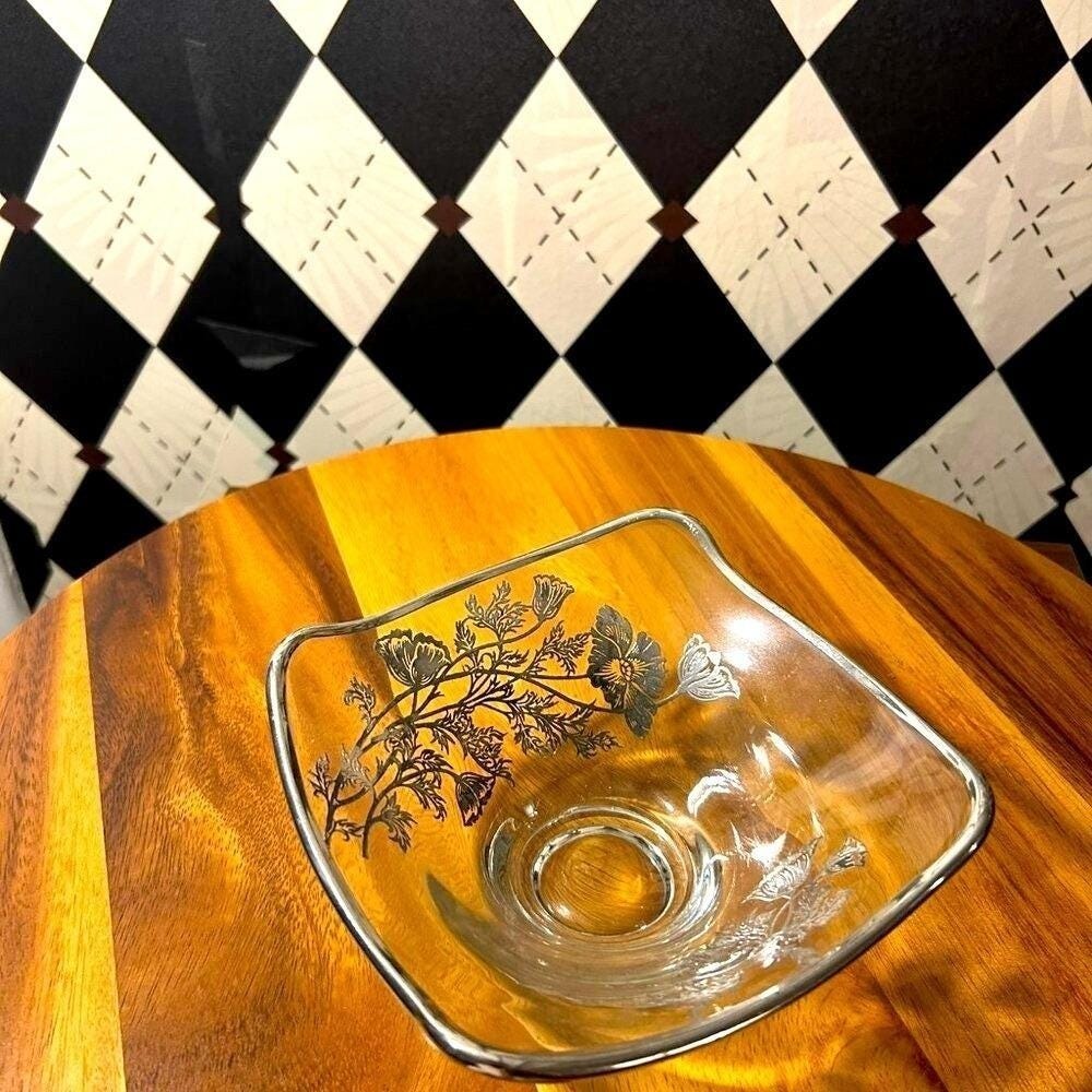 Vintage Silver Inlay Glassware Set | Bell, Serving Plate, Bowl & Tray - Picture 5 of 9